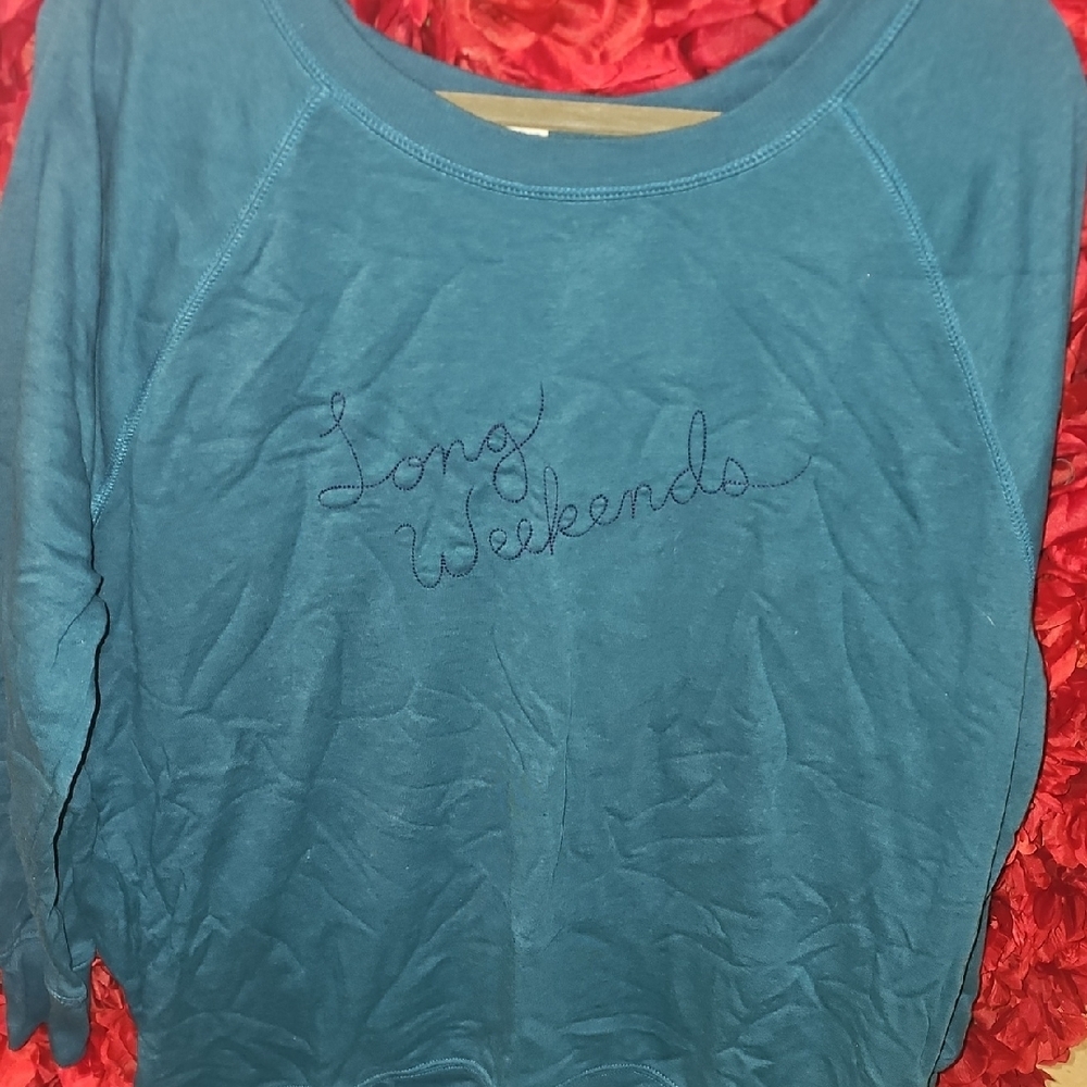 Old Navy Teal 'Long Weekends' Sweatshirt